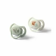 Set 2 suzete bebelusi, BabyOno, 6-18 luni, Varf aplatizat bilateral, Dezvoltare corecta a muscaturii, Maner fosforescent, Scut ventilat Air Flow, Fara BPA, Usor de sterilizat, Verde/ Bej