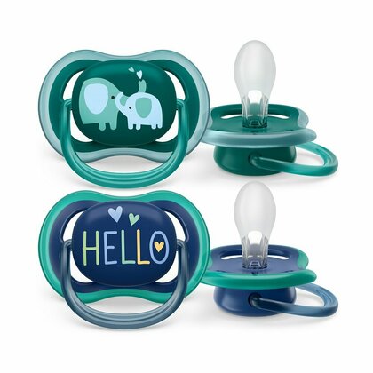 Set 2 suzete bebelusi, Philips Avent, Ultra Air, Ortodontice, Ventilate, Tetina extra-ferma, Fara BPA, Peste 18 luni, Deco Albastru/Verde inchis