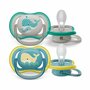 Set 2 suzete bebelusi, Philips Avent, Ultra Air, Ortodontice, Ventilate, Tetina extra-ferma, Fara BPA, Peste 18 luni, Deco Gri/verde