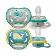 Set 2 suzete bebelusi, Philips Avent, Ultra Air, Ortodontice, Ventilate, Tetina extra-ferma, Fara BPA, Peste 18 luni, Deco Gri/verde