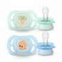 Set 2 suzete bebelusi, Philips Avent, Ultra Start, Ortodontice, Silicon moale, Usoare, Fara inel si fara BPA, Conceputa pentru gurite micute, 0-2 luni, Deco Verde/Albastru