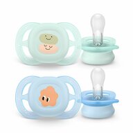 Set 2 suzete bebelusi, Philips Avent, Ultra Start, Ortodontice, Silicon moale, Usoare, Fara inel si fara BPA, Conceputa pentru gurite micute, 0-2 luni, Deco Verde/Albastru