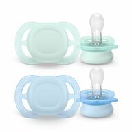 Set 2 suzete bebelusi, Philips Avent, Ultra Start, Ortodontice, Silicon moale, Usoare, Fara inel si fara BPA, Conceputa pentru gurite micute, 0-2 luni, Verde/Albastru