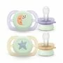 Set 2 suzete bebelusi, Philips Avent, Ultra Start, Ortodontice, Silicon moale, Usoare, Fara inel si fara BPA, Fosforescente, Fara BPA, 0-2 luni, Cu model, Verde/Mov - 1