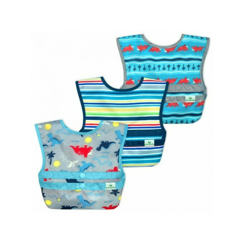 Set 3 bavetele easy wear snap'n go - green sprouts - dinosaurs