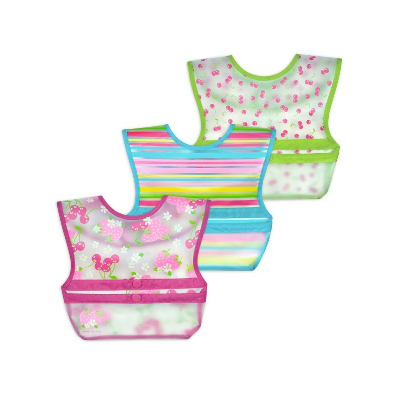 Set 3 bavetele impermeabile wipe off - green sprouts - pink berries