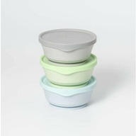 Set 3 boluri cu capac hrana bebelusi Miniware, 100% din materiale naturale biodegradabile, Aqua+Grey+Keylime