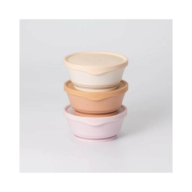 Set 3 boluri cu capac hrana bebelusi miniware, 100% din materiale naturale biodegradabile, cotton candy+toffee+vanilla