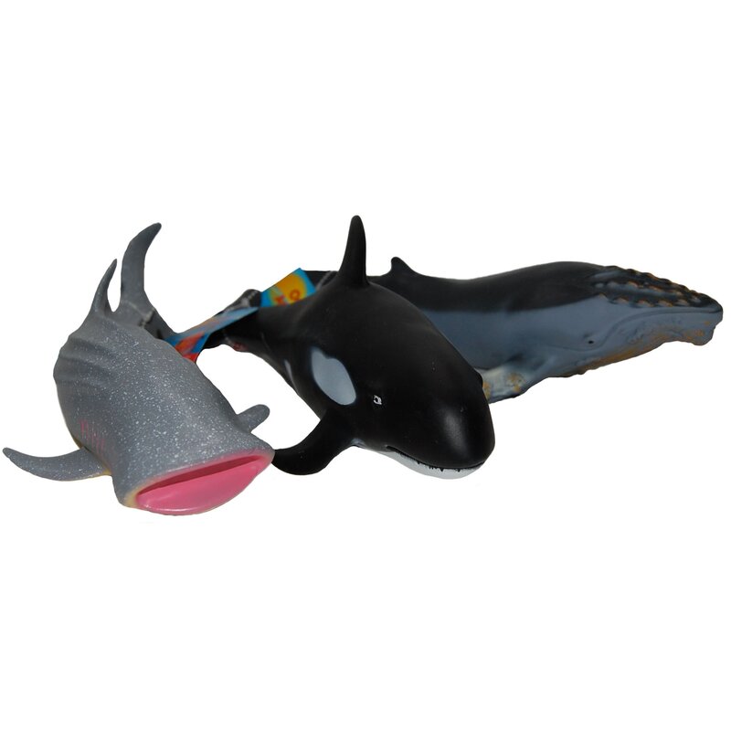 Up int'l - set 3 figurine din cauciuc animale marine, balena/rechin-balena/balena cu cocoasa, 24 - 28 cm