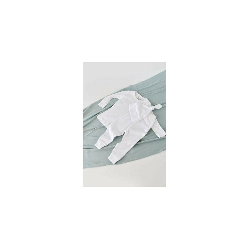 Babycosy - set 3 piese: bluzita cu maneca lunga, panataloni lungi si caciulita din bumbac organic si modal - alb, baby cosy (marime: 12-18 luni)