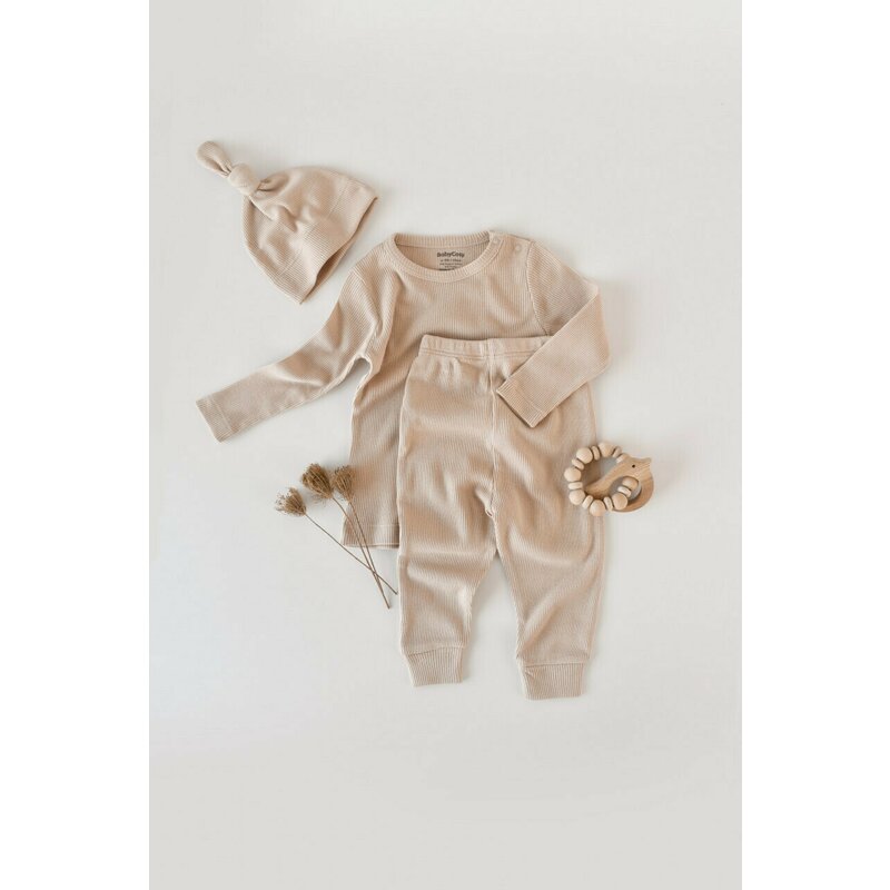 Babycosy - set 3 piese: bluzita cu maneca lunga, panataloni lungi si caciulita din bumbac organic si modal - blush, baby cosy (marime: 18-24 luni)