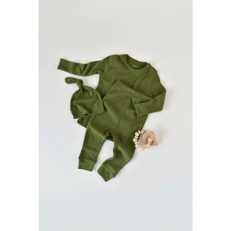 Babycosy - set 3 piese: bluzita cu maneca lunga, panataloni lungi si caciulita din bumbac organic si modal - verde, baby cosy (marime: 6-9 luni)