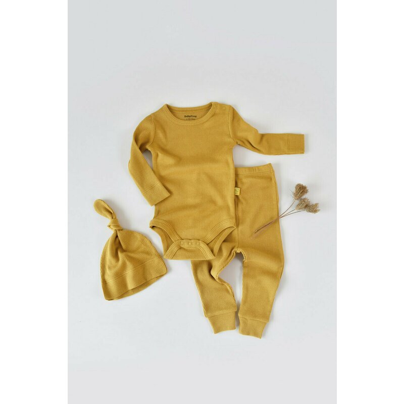 Babycosy - Set 3 piese: body cu maneca lunga, panataloni lungi si caciulita din bumbac organic si modal - Sofran, Baby Cosy (Marime: 18-24 Luni)