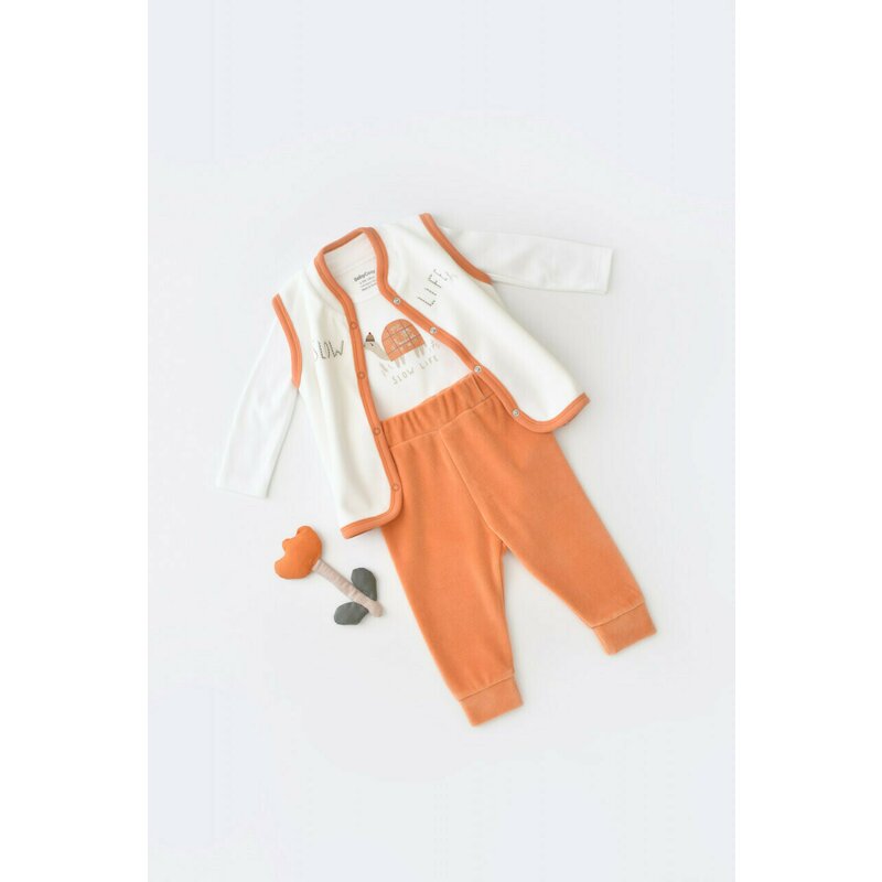 Babycosy - set 3 piese broscuta cu body, pantalonasi si vestuta din 80%bumbac organic si 20% poliester - portocaliu, baby cosy (marime: 9-12 luni)