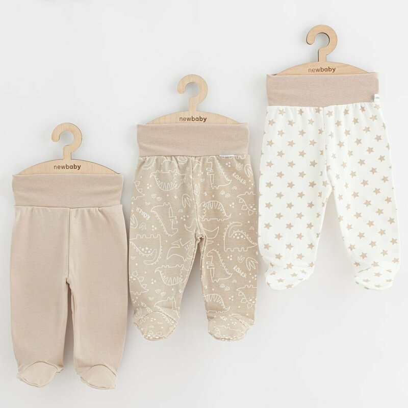 Set 3 piese, New Baby, Classic II, Include 3 perechi de pantalonasi cu botosei, Marime 62, Din bumbac 100%, Beige