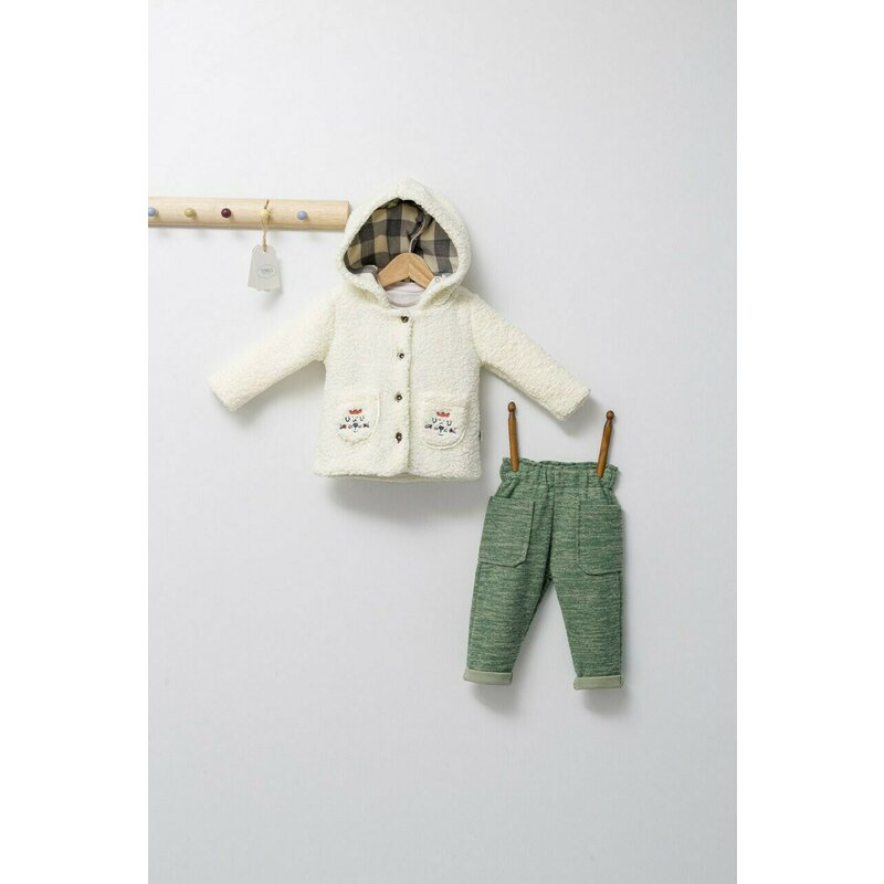 Tongs baby - Set 3 piese: pantaloni, bluzita si hainuta pentru bebelusi KING, (Culoare: Verde, Marime: 18-24 Luni)