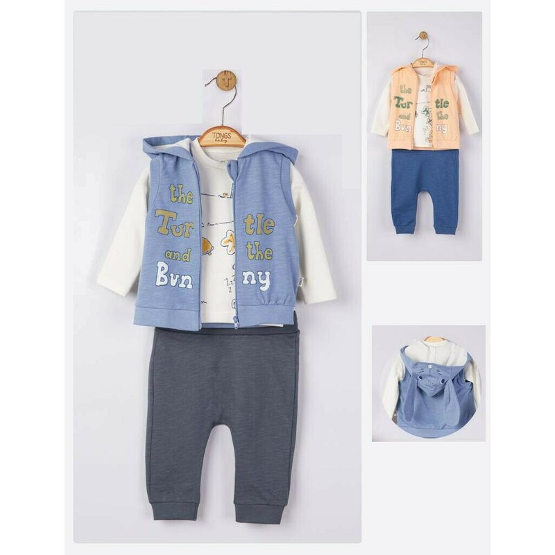 Tongs baby - Set 3 piese: pantaloni, bluzita si vestuta pentru bebelusi, (Culoare: Albastru, Marime: 18-24 Luni)