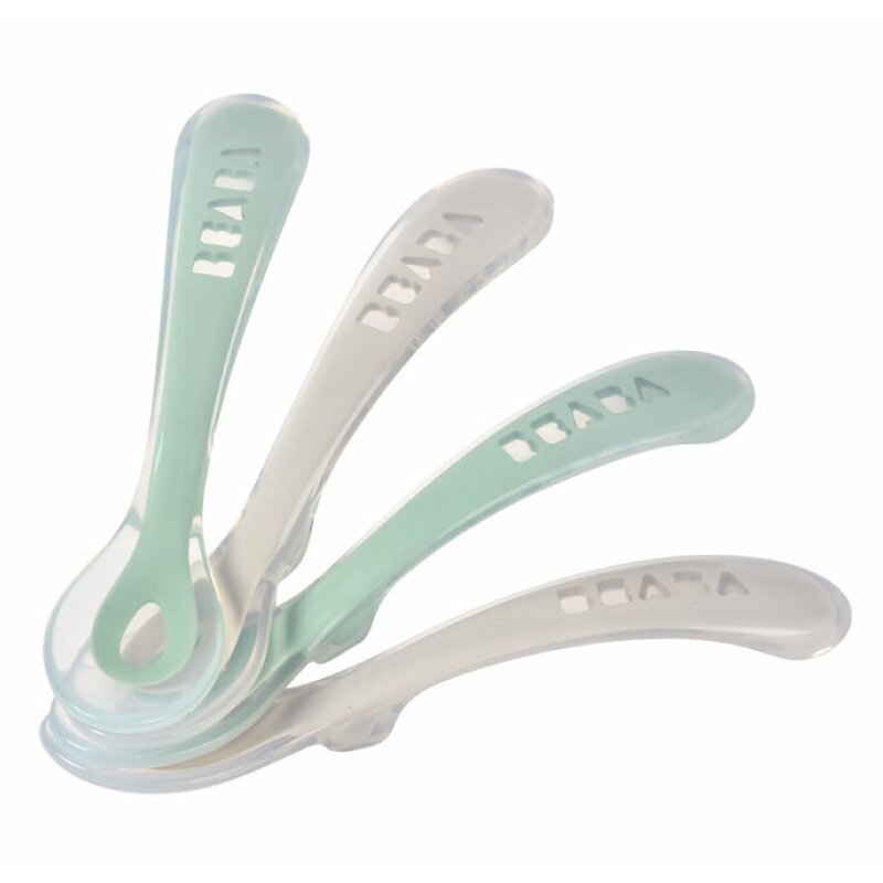 Beaba - Set 4 lingurite silicon +8 luni Sage Green