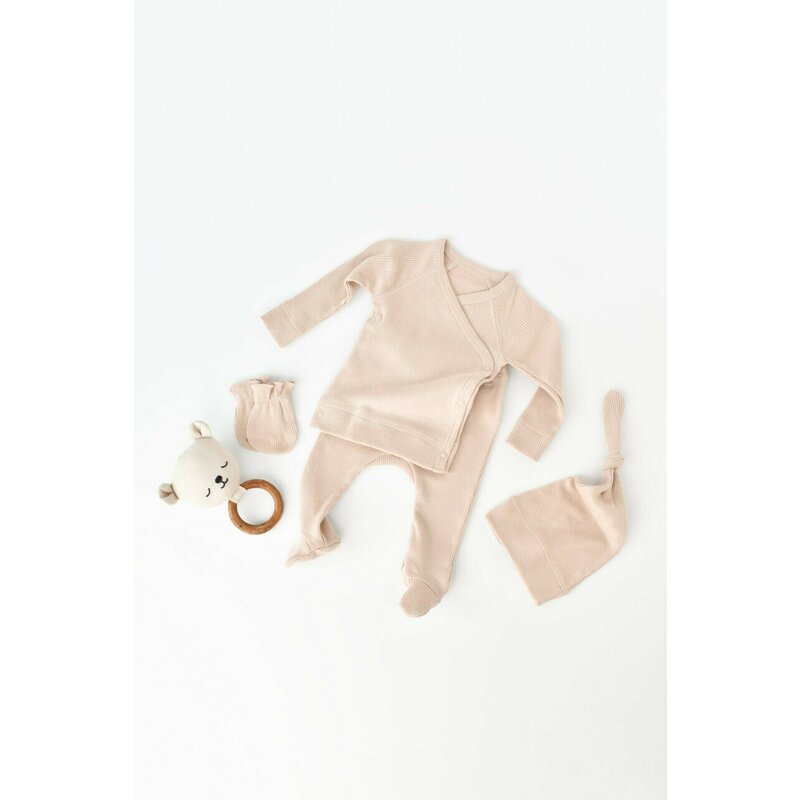 Babycosy - set 4 piese: bluza, pantaloni, caciulita si manusi din bumbac organic si modal - blush, baby cosy (marime: 6-9 luni)