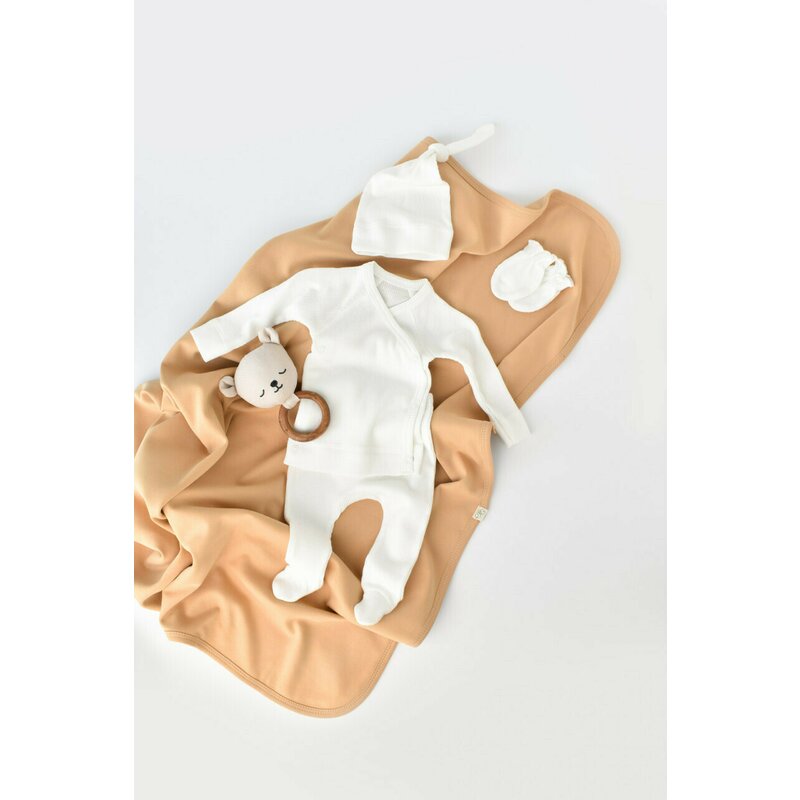 Babycosy - set 4 piese: bluza, pantaloni, caciulita si manusi din bumbac organic si modal - ecru, baby cosy (marime: 3-6 luni)