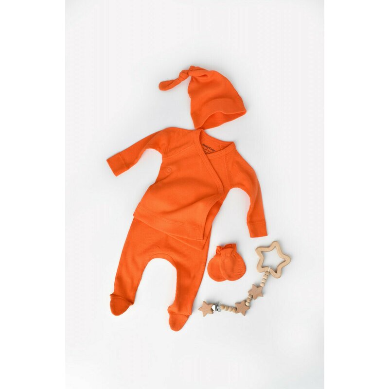 Babycosy - set 4 piese: bluza, pantaloni, caciulita si manusi din bumbac organic si modal - rodie, baby cosy (marime: 6-9 luni)
