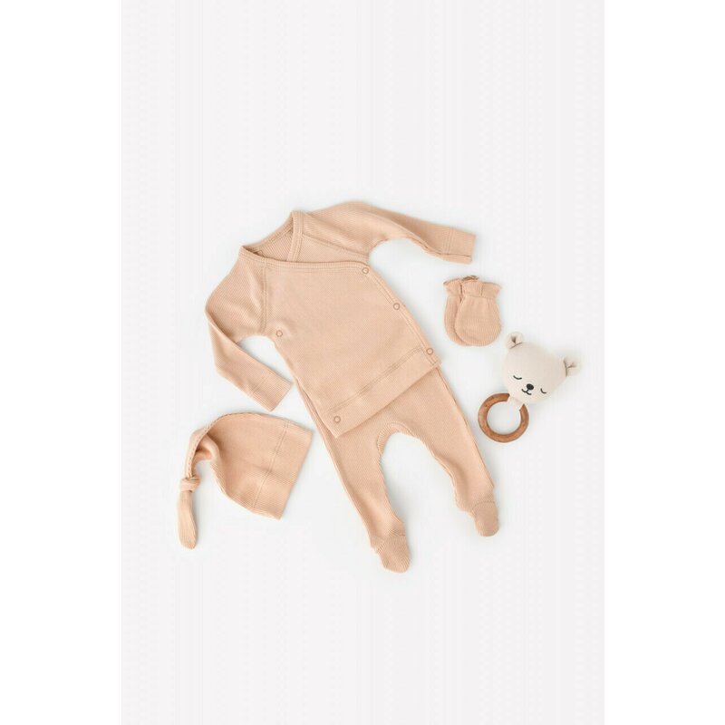 Babycosy - set 4 piese: bluza, pantaloni, caciulita si manusi din bumbac organic si modal - somon, baby cosy (marime: 6-9 luni)