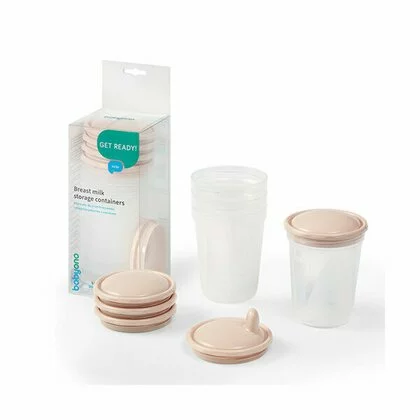 Set 4 recipiente, BabyOno, Pentru stocarea laptelui matern sau a hranei, 200 ml, Fara BPA, Contin capace, Transparent