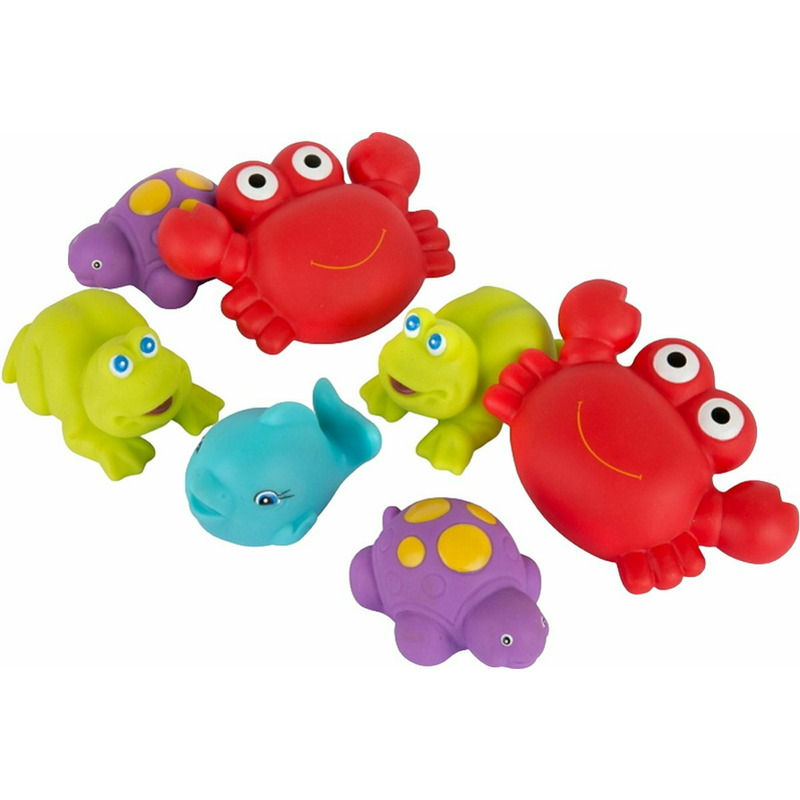 Set 7 animalute de baie, Fara gauri, Cu gentuta pentru transport, Fara BPA, Floating Sea Friends, Playgro, New Blue