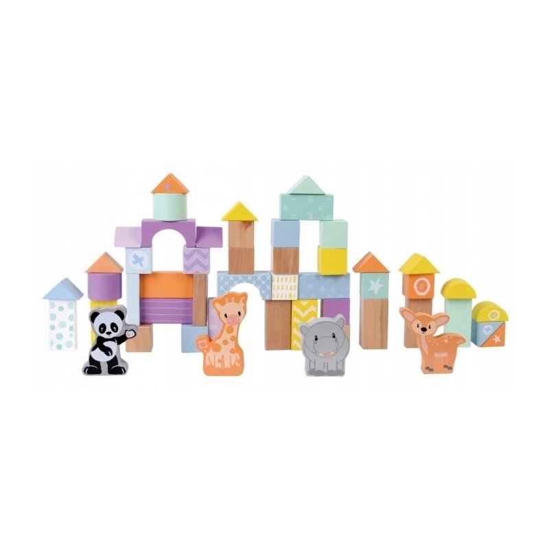 Sun baby - set blocuri din lemn cu animalute, 50 de bucati, 065