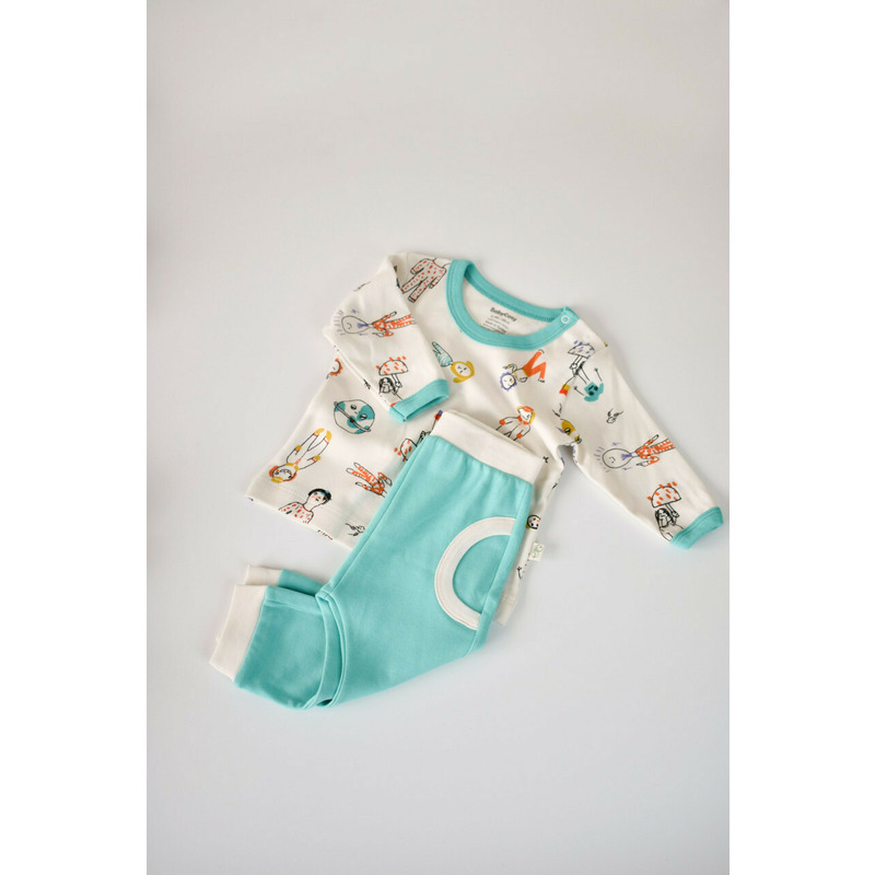 Set bluzita cu maneca lunga si panataloni lungi, 100% bumbac organic, babycosy, verde (marime: 6-9 luni)