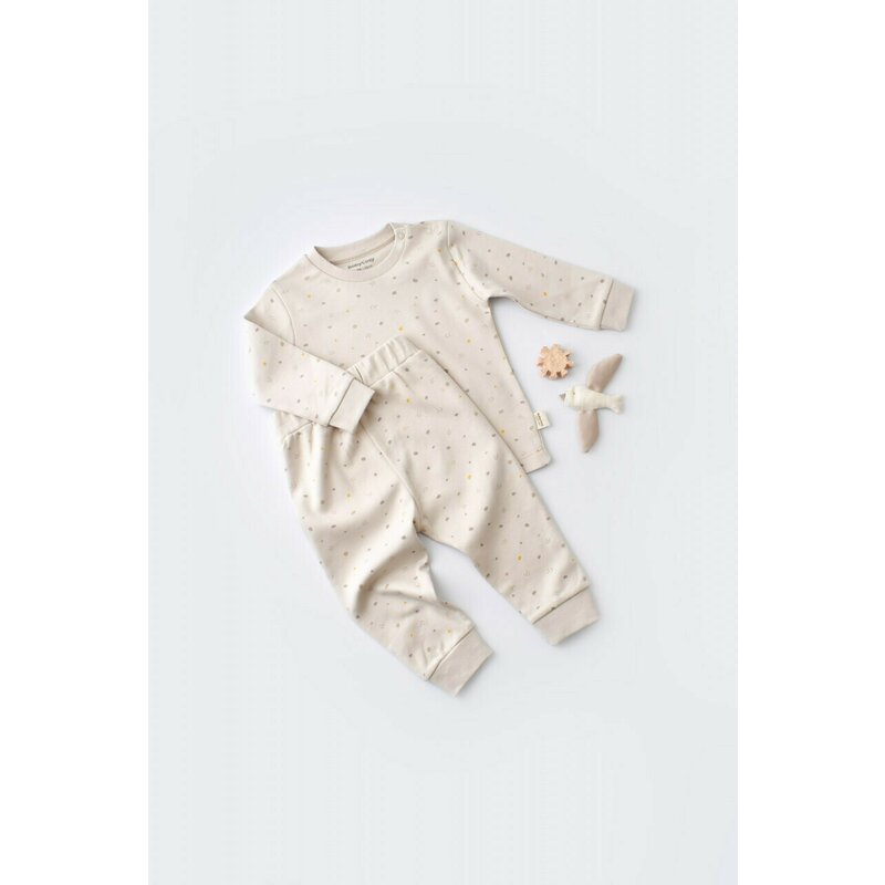 Babycosy - set bluzita cu maneca lunga si panataloni lungi - bumbac organic 100% - crem cu buline, baby cosy (marime: 3-6 luni)