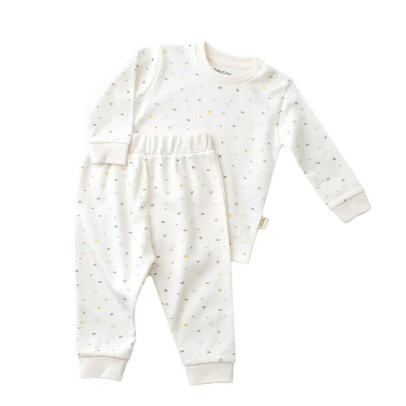 Babycosy - set bluzita cu maneca lunga si panataloni lungi - bumbac organic 100% - ecru cu buline, baby cosy (marime: 9-12 luni)