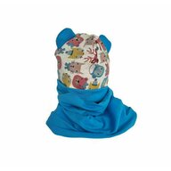 KidsDecor - Set caciula cu protectie gat Blue Animals pentru copii 3-6 luni, din bumbac