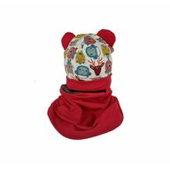KidsDecor - Set caciula cu protectie gat Red Animals pentru copii 18-36 luni, din bumbac
