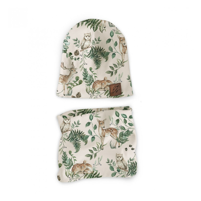 Set caciula si fular tip guler, animals garden, xs - circumferinta capului 36-42 cm by babysteps