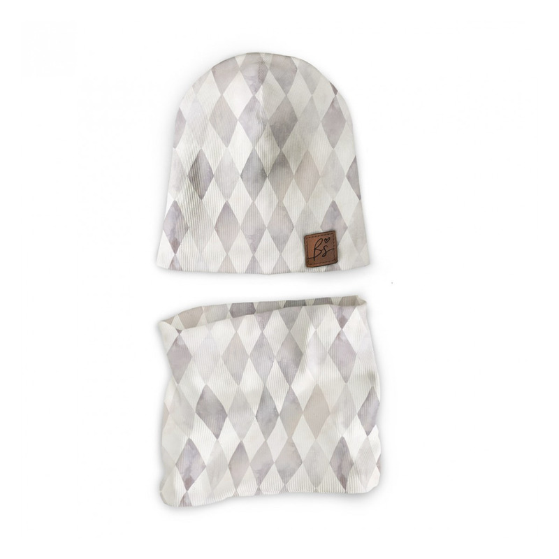 Set caciula si fular tip guler, diamonds gray, xs - circumferinta capului 36-42 cm by babysteps