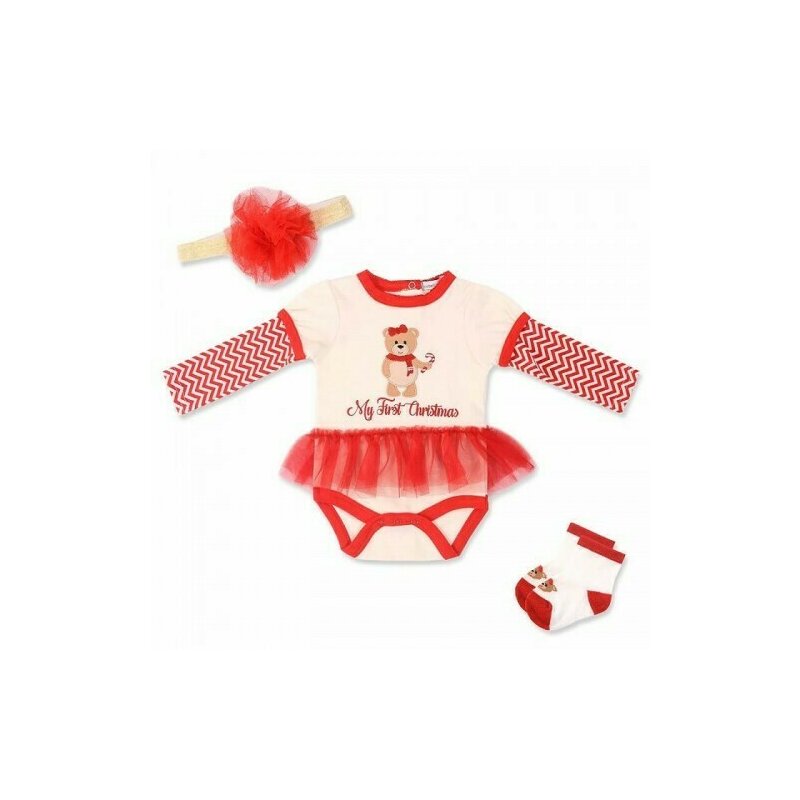Mother's choice - set cadou craciun 3 piese pentru fetite my first christmas - marimea 0-3 luni