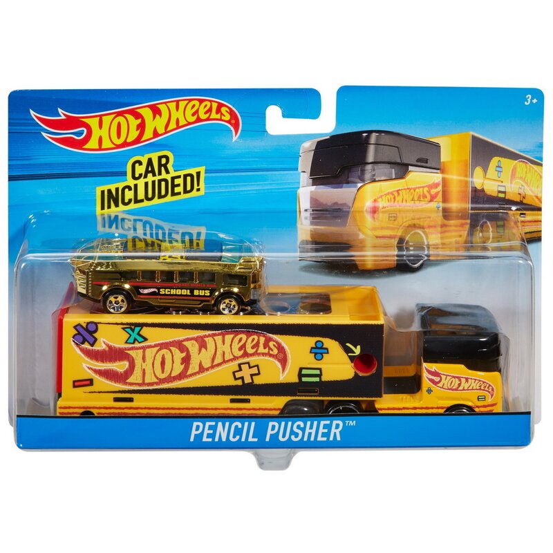 Mattel - set vehicule camion , hot wheels , cu masina sport pencil pusher