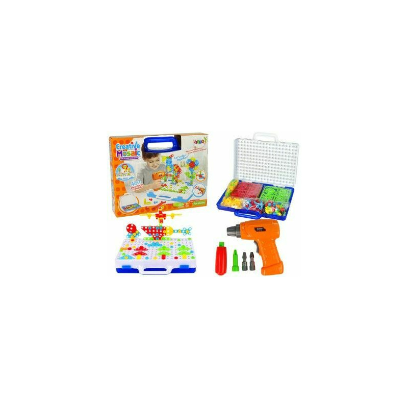 Set creativ 4 in 1 pentru copii, cu diverse accesorii si surubelnita pentru constructii, 237 piese, 9843