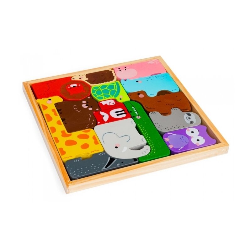 Ecotoys - set cu 14 figurine in forma de animale din lemn 3002