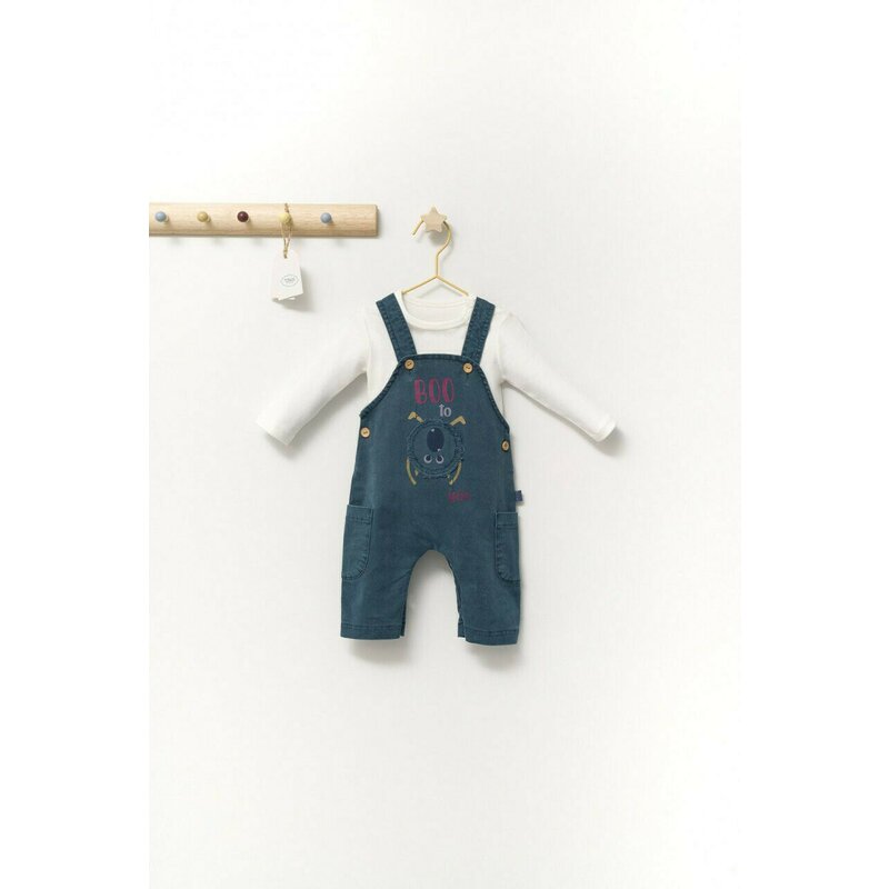 Tongs baby - Set cu salopeta si bluzita pentru bebelusi Monster, (Culoare: Gri, Marime: 9-12 luni)