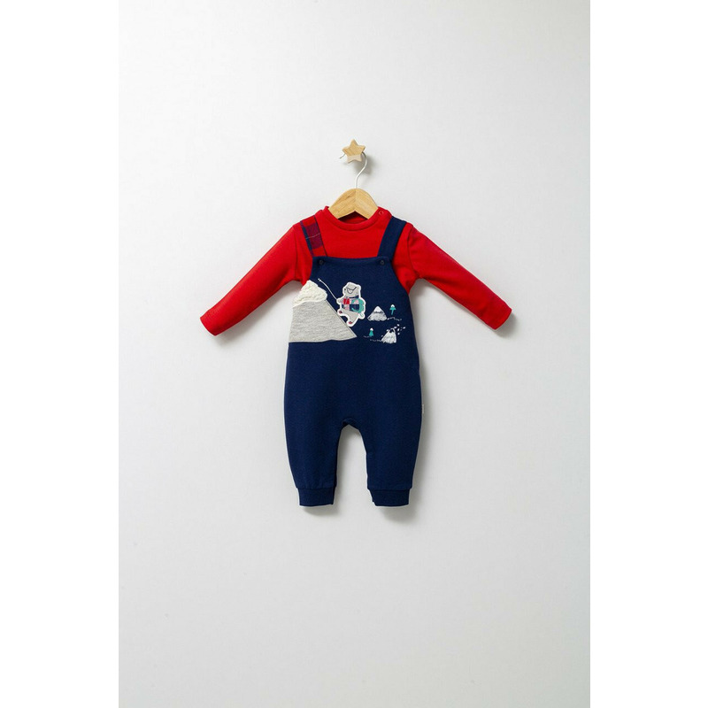 Set cu salopeta si bluzita pentru bebelusi mountain, tongs baby (culoare: gri, marime: 6-9 luni)