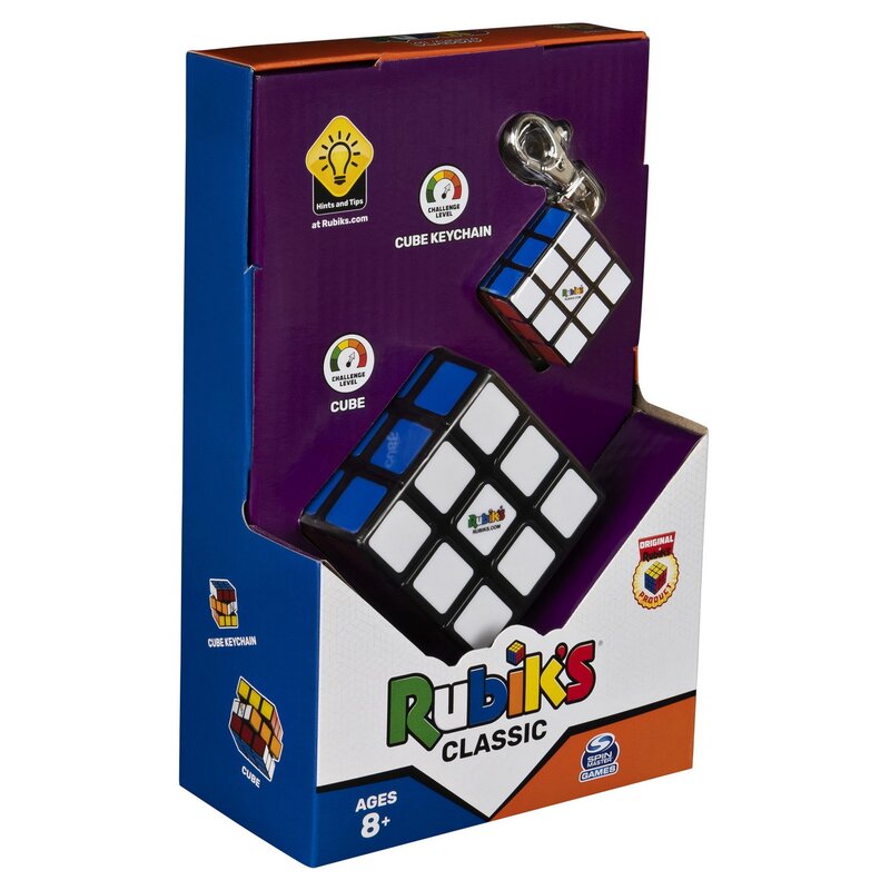 Spin master - set cub rubik 3x3 clasic si breloc originale