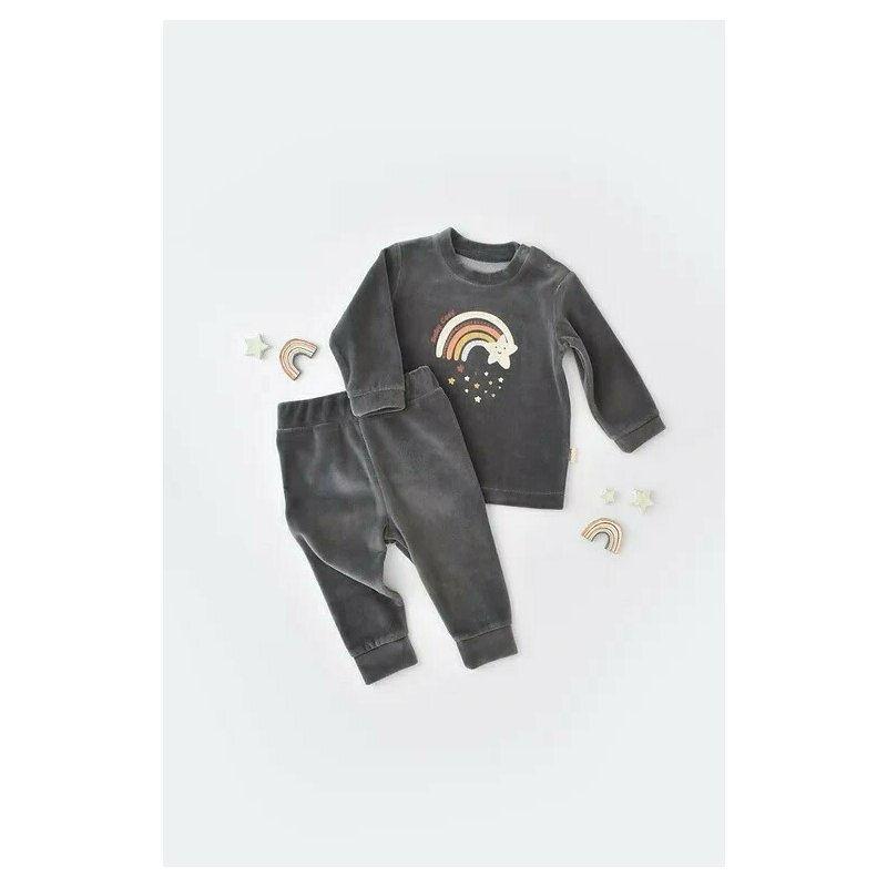 Babycosy - set curcubeu cu bluzita cu maneca lunga si panataloni lungi din 80%bumbac organic si 20% poliester - antracit, baby cosy (marime: 12-18 luni)