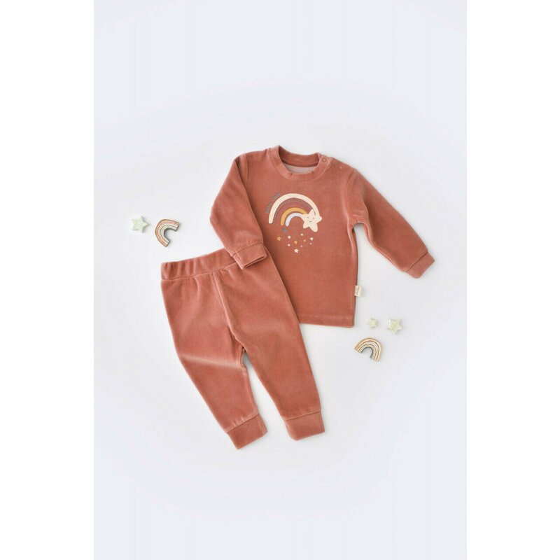 Babycosy - set curcubeu cu bluzita cu maneca lunga si panataloni lungi din 80%bumbac organic si 20% poliester - caramiziu, baby cosy (marime: 12-18 luni)