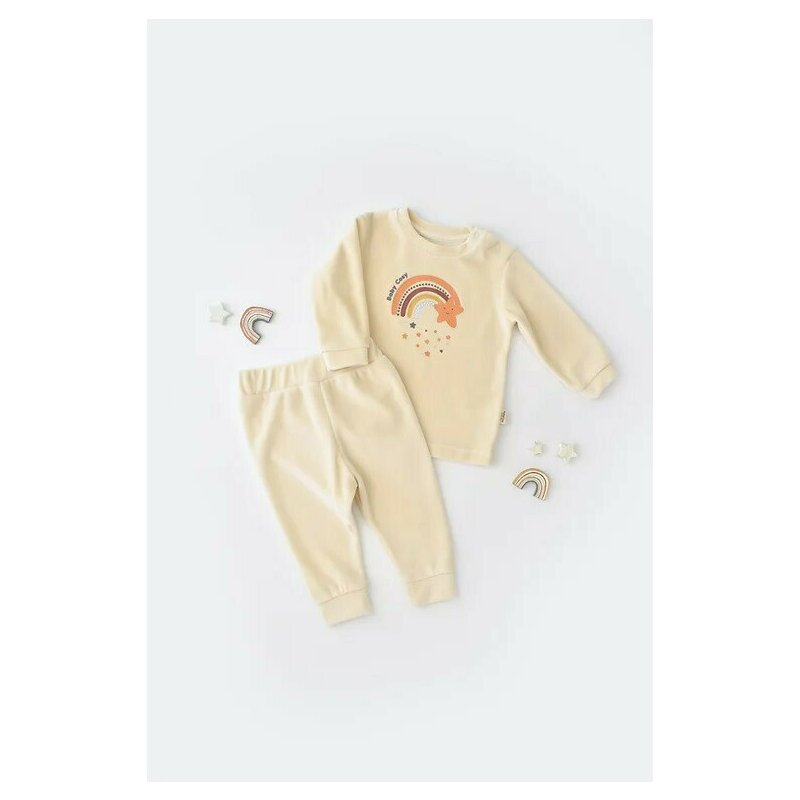 Babycosy - set curcubeu cu bluzita cu maneca lunga si panataloni lungi din 80%bumbac organic si 20% poliester - crem, baby cosy (marime: 9-12 luni)