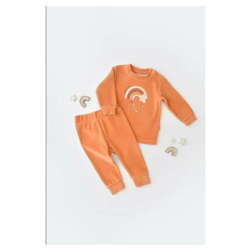 Babycosy - set curcubeu cu bluzita cu maneca lunga si panataloni lungi din 80%bumbac organic si 20% poliester - portocaliu, baby cosy (marime: 6-9 luni)