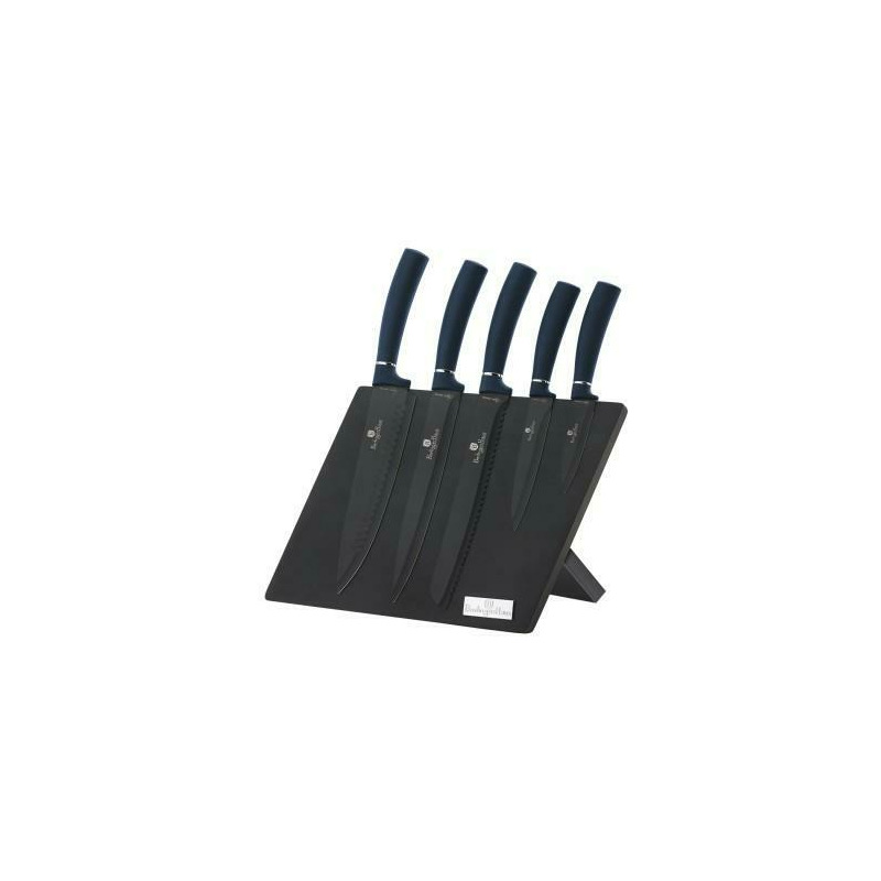 Set cutite otel inoxidabil cu stand magnetic, 6 piese, aquamarine metalic line, berlinger haus, bh 2517