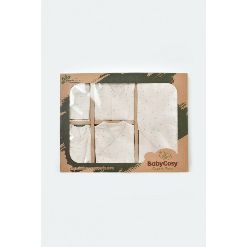 Babycosy - Set de 10 piese pentru nou nascut - 100% bumbac organic - Crem cu buline, Baby Cosy