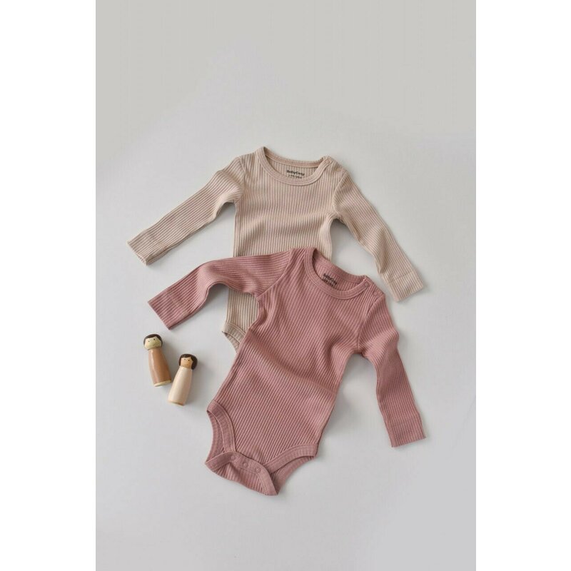 Babycosy - Set de 2 body-uri cu maneca lunga din bumbac organic si modal - Roz/Blush (Marime: 12-18 Luni)